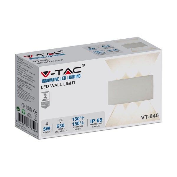 V-TAC VT-846-W-N - Semi-ovale LED-Wandleuchten - Bridgelux - IP65 - Weiß - 5W - 630 Lumen - 3000K