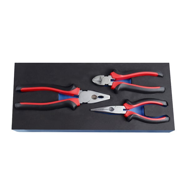 PROREGAL Werkzeug Satz Werkstattwagen Cheetah Kombizange Spitzzange Seitenschneider 3 Teile mit Schaumstoff Schubladeneinlage HxBxT 4,6 x 34 x 12,5 cm