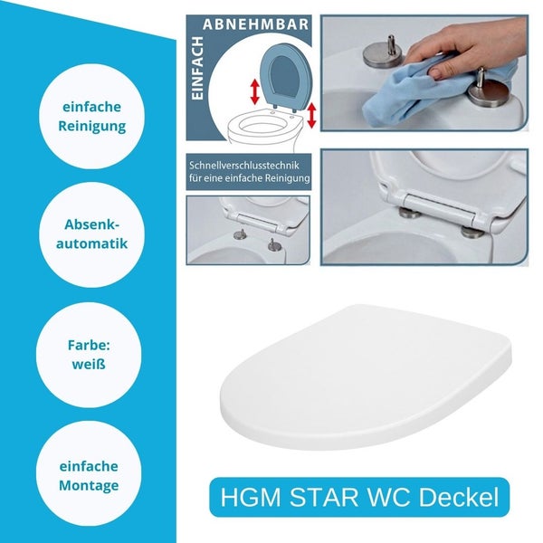HGM Star WC Deckel mit Absenkautomatik und Schnellverschluss fuer einfache Reinigung