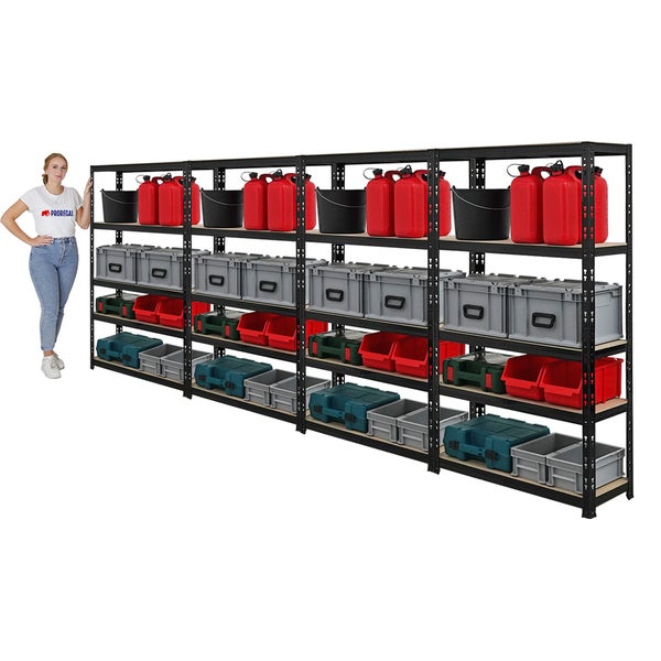 PROREGAL Mega Deal 4x Schwerlastregal APOLLO HxBxT 150 x 90 x 30 cm Fachlast 175kg Schwarz