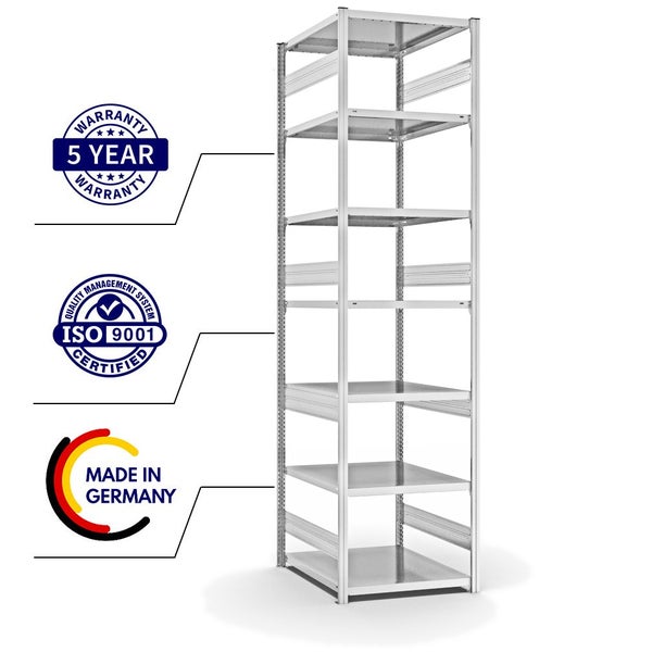 PROREGAL Fachbodenregal Stecksystem T-Profil Heavy-Duty Grundregal HxBxT 300 x 75 x 80 cm 7 Ebenen Fachlast 330 kg Beidseitig Nutzbar Lichtgrau