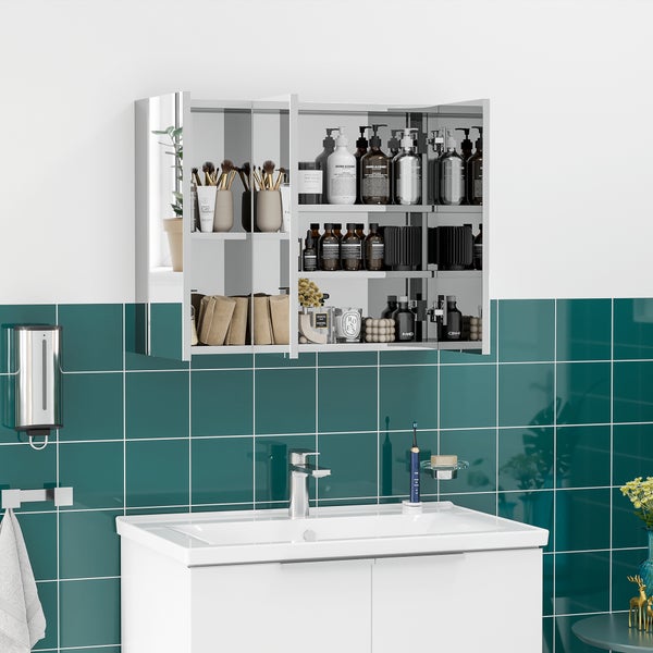 kleankin, Spiegelschrank, Badezimmerschrank, 70L x 12B x 55H cm, Edelstahl, Glas, Silber