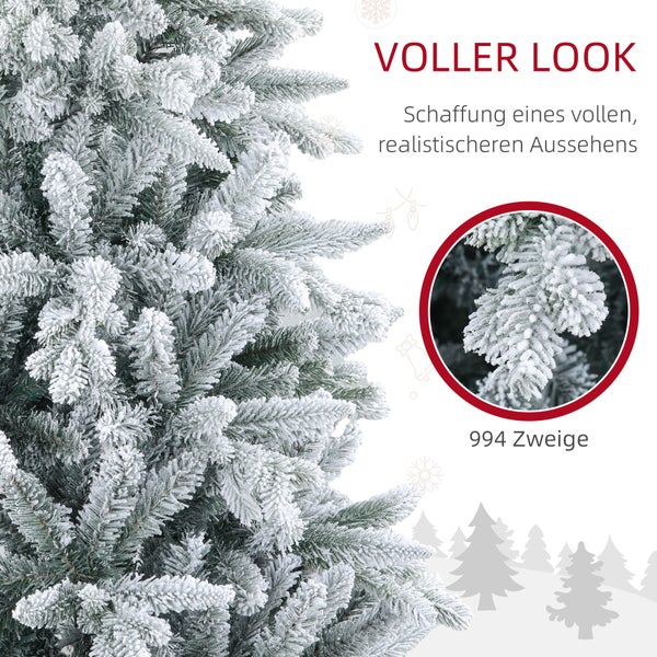 HOMCOM Künstlicher Weihnachtsbaum, 180 cm Christbaum mit 994 Spitzen, Kunstschnee, klappbar Metallständer, für Weihnachten Deko, Grün