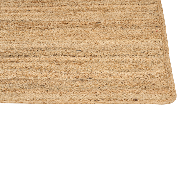 Geflochtener Jute-Teppich mit strukturierter Oberfläche und sauberer Kantenverarbeitung.