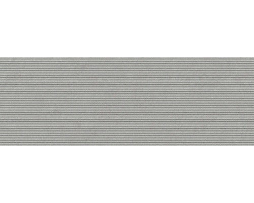 Graue, horizontal gerillte Fliesentapete