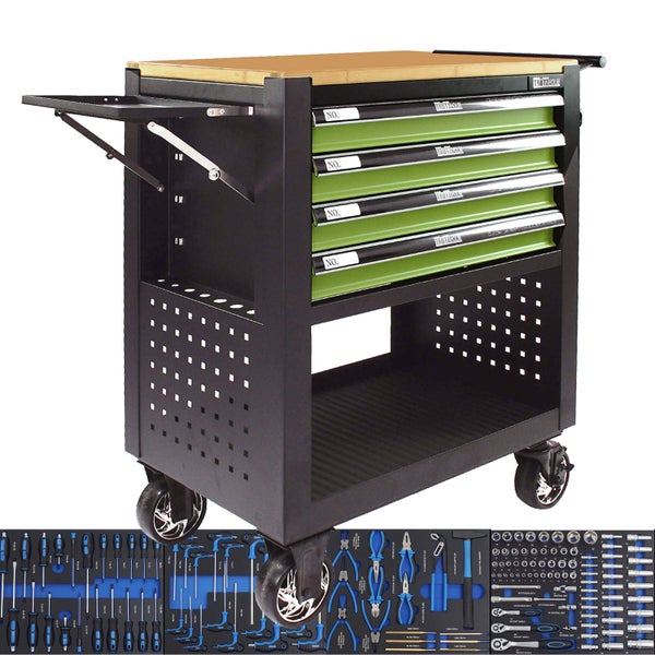 Werkzeugwagen mit vier Schubladen, Ablage und Werkzeugsortiment