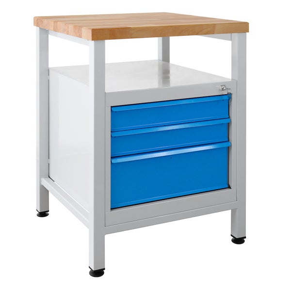 PROREGAL Werkbank Slim Rhino mit Ablagefläche 3 Schubladen HxBxT 84 x 60 x 60 cm Traglast 300 kg Lichtgrau Blau