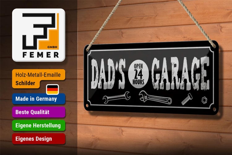 Blechschild Spruch 27x10cm Dad´s Garage open 24 Hours Dekoration