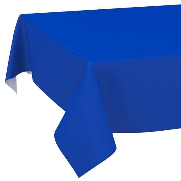 Blaue Tischdecke aus Stoff, einfarbig.