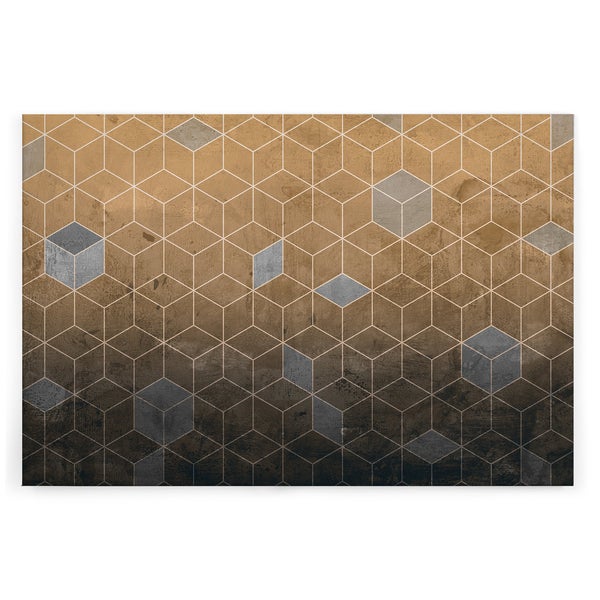 Wandbild mit geometrischem Kubus Muster in Verlaufsoptik auf strukturiertem Untergrund für moderne Wandgestaltung.