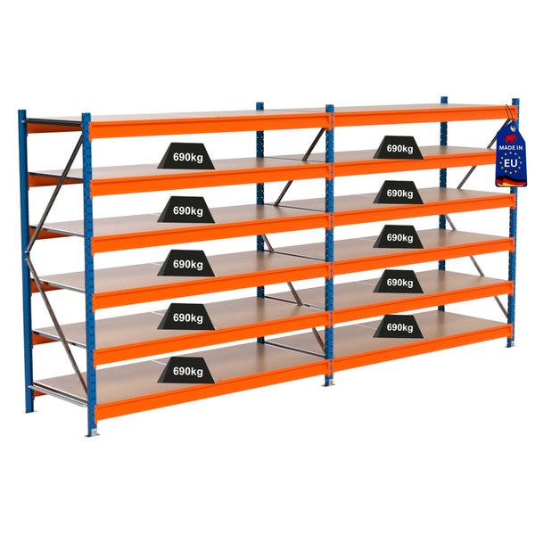Regalsystem mit sechs Ebenen und einer Traglast von 690 kg pro Ebene