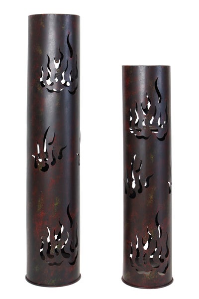 FRANK FLECHTWAREN | Windlicht-Säule Flammen, 2er Set, METALL, Ø 18 x 80 cm, Ø 20 x 99 cm, Kerzenhalter Ø 12 cm, ohne Kerzen