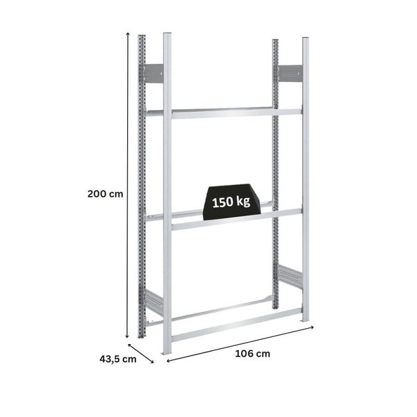PROREGAL Reifenregal Tire Pro Made In Germany HxBxT 200 x 100 x 43 cm 3 Ebenen 150 kg Fachlast Bis Zu 5 Reifen Pro Ebene Verzinkt