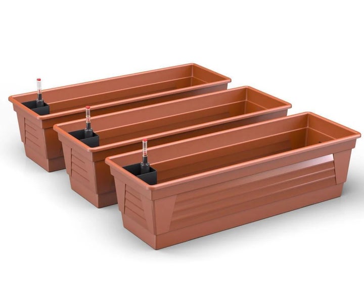 Blumenkasten Milano 3er Set 60 cm lang Farbe Terrakotta mit Wasserspeicher und Wasserstandsanzeige Pflanzkasten für Garten und Balkon witterungsbeständig für Innen und Außen