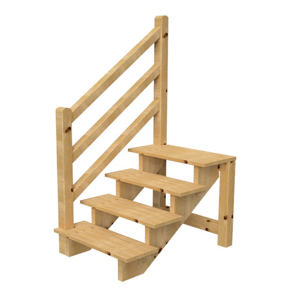 Holztreppe mit vier Stufen und Geländer