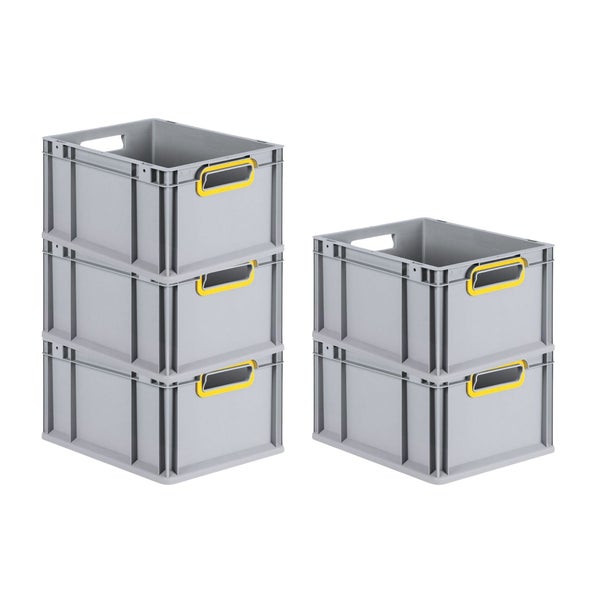 PROREGAL Spar Set 5x Eurobox Nextgen Color HxBxT 22 x 30 x 40 cm 20 Liter Griffe Gelb Offen Glatter Boden Eurobehälter Transportbox