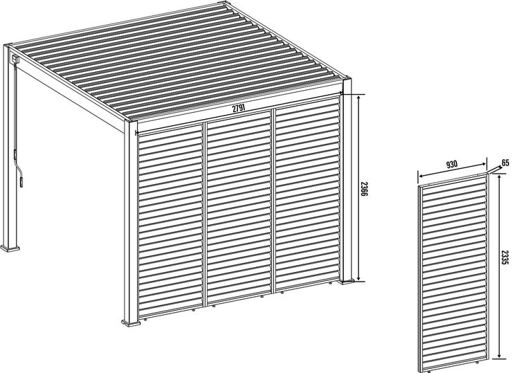 Weide Holzoptik Lamellenwand für Weide Pergola 0,93m in Anthrazit aus Aluminium