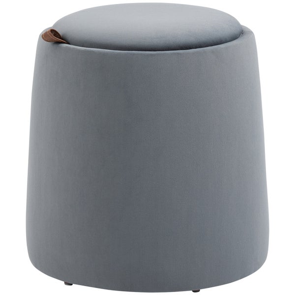 HOMCOM 2-in-1 Ottomane Sitzhocker Runde Polsterhocker Fußbank inklusive Stauraum, abnehmbaren Deckel in Samtoptik Beistelltisch für Wohnzimmer Schlafzimmer Grau Ø44 cm x 47,5 cm