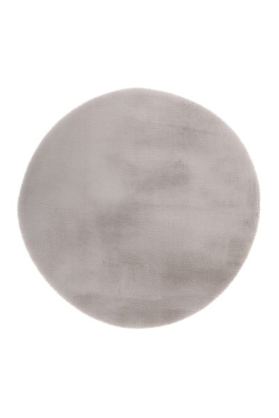 Runder Hochflor-Teppich in Grau aus weichem Kunstfell.