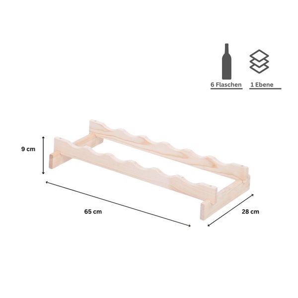 Weinregal VINOTECA FLEX PRO HxBxT 9x65x28cm 6 Flaschen auf 1 Ebene Massives Kiefernholz Natur unbehandelt
