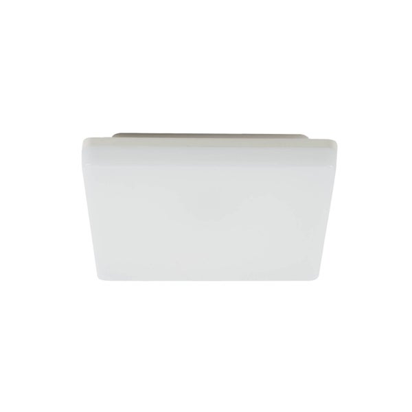 Quadratische LED-Wand- und Deckenleuchte aus weißem Kunststoff.