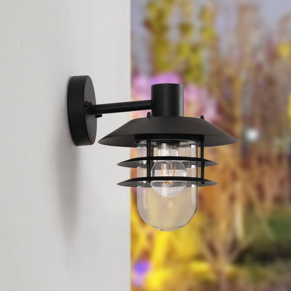 Lindby Wandleuchte außen Meliora (spritzwassergeschützt in Schwarz aus Metall (1 flammig, E27) - Außenwandleuchten Wandlampe Led Außenlampe Outdoor für Außenwand/Hauswand Haus Terrasse
