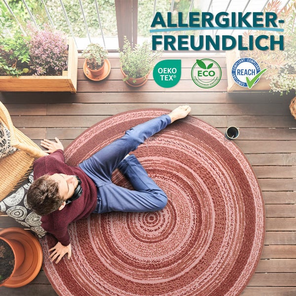 FLOORDIREKT Outdoorteppich - Wetterbeständiger Außenteppich - Zoe - Rund - Terra - ⌀120 cm