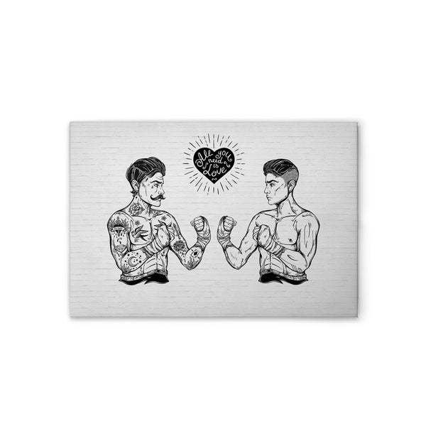 Wandbild mit zwei tätowierten Boxern und dem Schriftzug 'All you need is love'