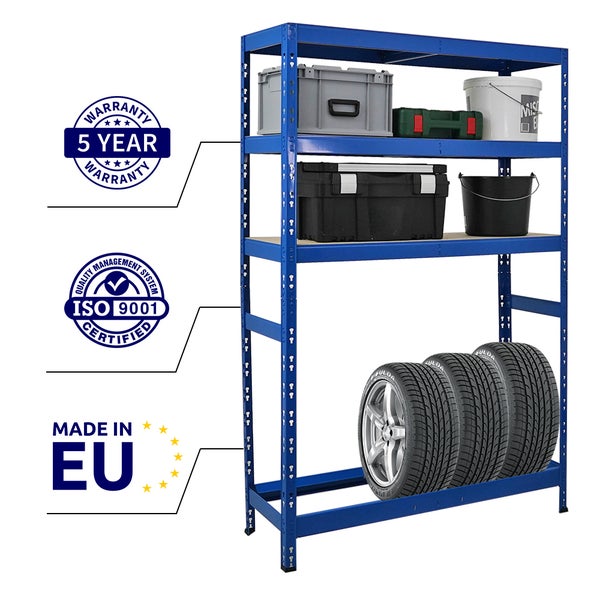 PROREGAL Reifenregal Tiger HxBxT 180 x 120 x 40 cm bis zu 6 Reifen auf 1 Ebene + 3 Ablagen Blau