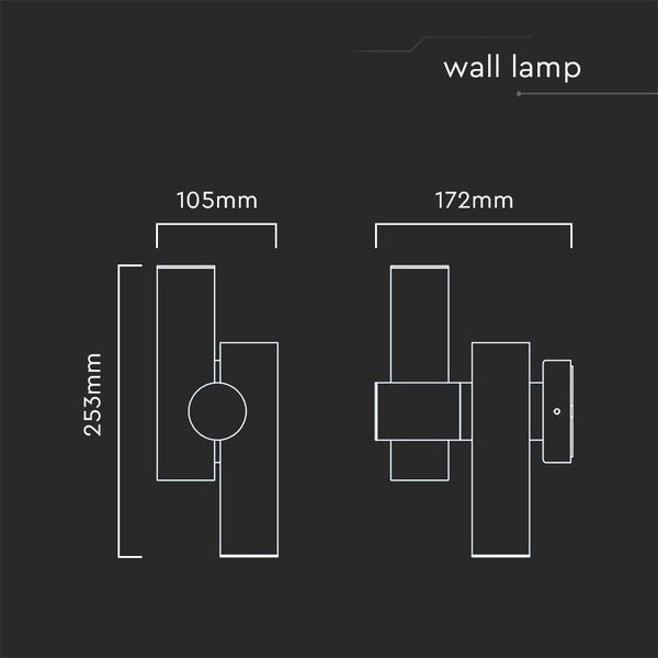 Technische Zeichnung einer Wandlampe mit Maßen.