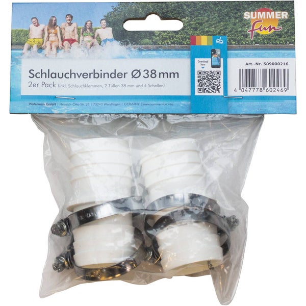 Schlauchverbinder Ø 38mm, 2 er Pack inkl. 4 Schlauchklemmen