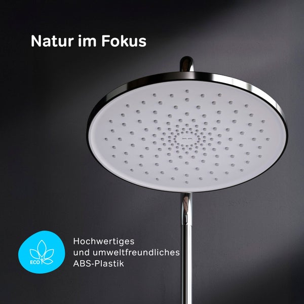 Runde Kopfbrause aus ABS Kunststoff mit Metallrahmen und integriertem Umweltschutzsiegel