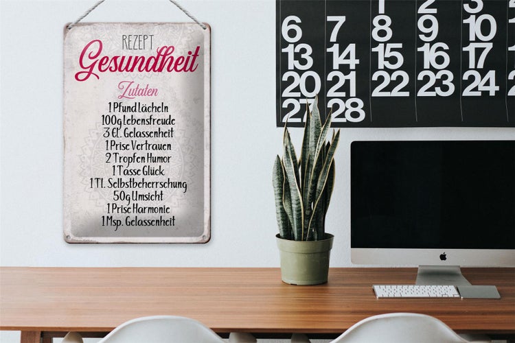 Blechschild Spruch 20x30cm Rezept Gesundheit Zutaten