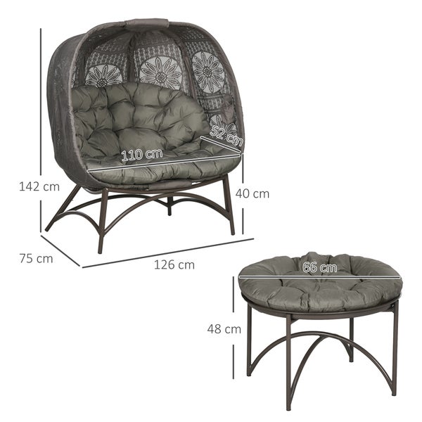 Outsunny 3tlg. Gartenstuhl-Set, Korbstuhl mit Faltbarem Sitzkorb, 126cm x 75cm x 142cm, Stahl, Sand