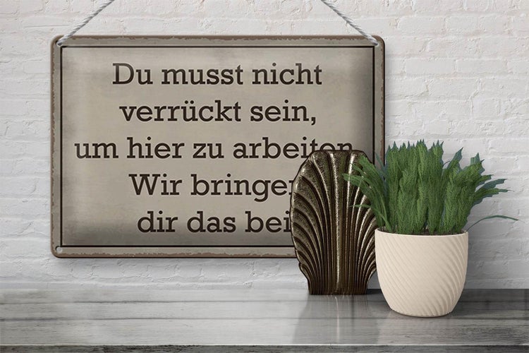 Blechschild Spruch 30x20cm du musst nicht verrückt sein arbeiten