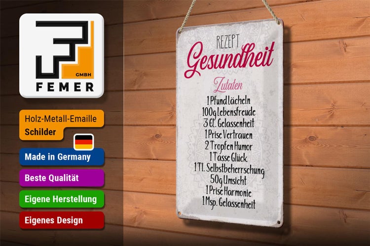 Blechschild Spruch 20x30cm Rezept Gesundheit Zutaten