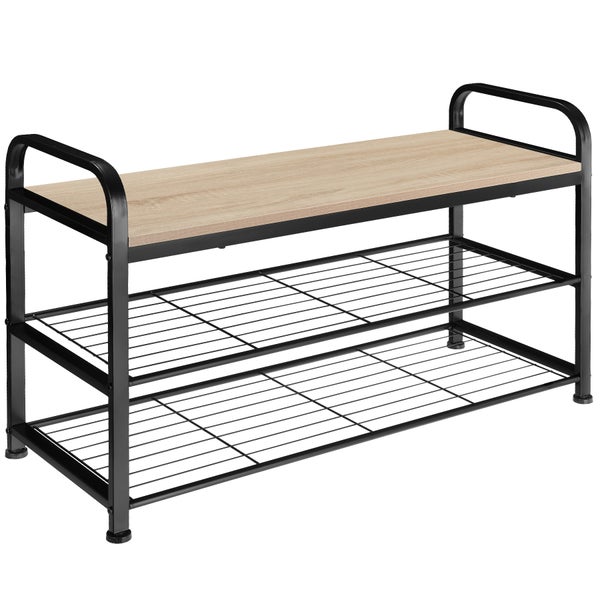 Schuhregal tectake Southampton 91 x 36 x 55 cm Industrial Style Industrial Holz hell, Eiche Sonoma