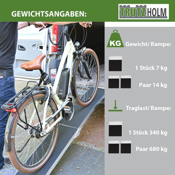 TRUTZHOLM 1 x Auffahrrampe klappbar 228 cm 340 kg Traglast Alu Anti Rutsch E-Bike Fahrradrampe Motorradrampe