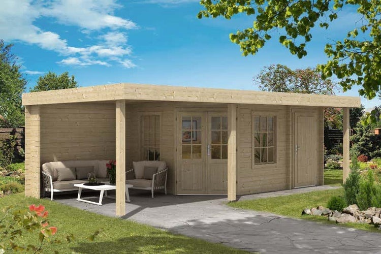 Alpholz Gartenhaus Johanna-40 Plus Gartenhaus aus Holz, Holzhaus mit 40 mm Wandstärke inklusive Terrasse, Blockbohlenhaus mit Montagematerial