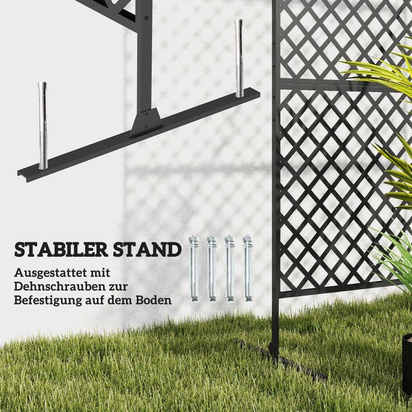 Outsunny Raumteiler 3-teilig 122 x 198 cm Freistehend Paravent in Gitter, Trennwand 3-TLG Sichtschutz aus Stahl, Outdoor Raumtrenner Sichtschutzwand Stellwand für Garten, Balkon, Terrasse, Schwarz