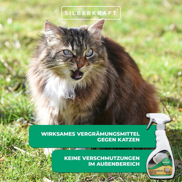 Silence Katzenfrei Spray – Effektives Fernhaltespray gegen Katzen – Gebrauchsfertig – Langzeitwirkung – Für Garten, Hauswände, Beete & Außenbereich – 500 ml