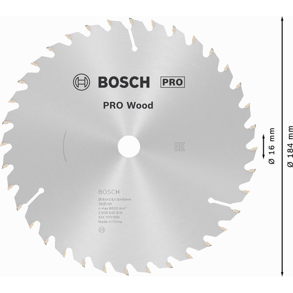Bosch PRO Wood Kreissägeblatt 184 x 2,6 x 16 mm - 2608640818