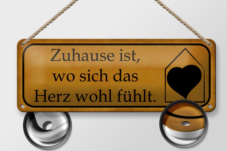 Blechschild Spruch 27x10cm Zuhause wo sich Herz wohl fühlt Dekoration