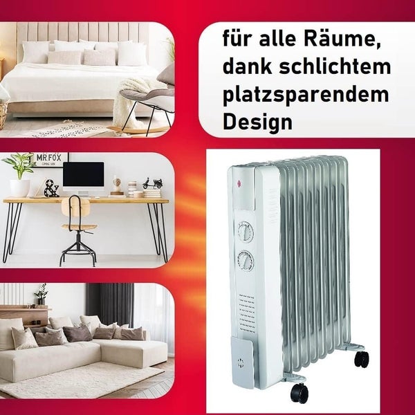 JUNG YPSOS WIN15 Heizung Elektrisch mit Thermostat, 7 Heizlamellen, Ölradiator 1500 Watt Energiesparend, mobile Elektroheizung für Räume bis 20qm, Elektrische Heizgerät Mobil