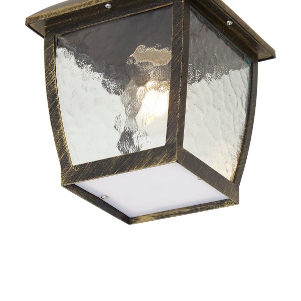 Rustikale Außenleuchte mit strukturiertem Glas für die Deckenmontage.
