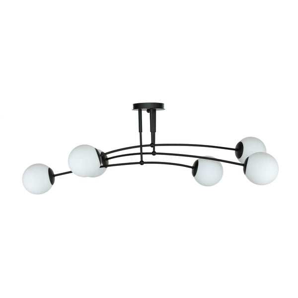 Schwarze Hängelampe mit runden Lampenschirmen