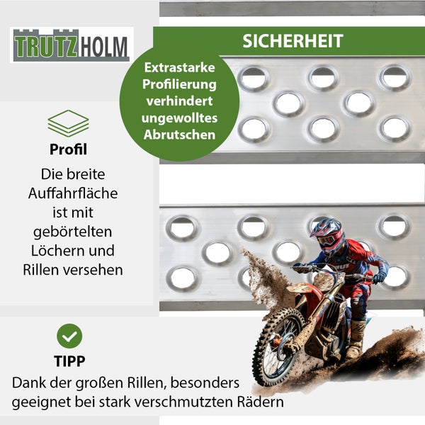 TRUTZHOLM 1x Auffahrrampe 2-fach klappbar 198cm Traglast 340kg Alu grau gelocht Rampe Verladerampe