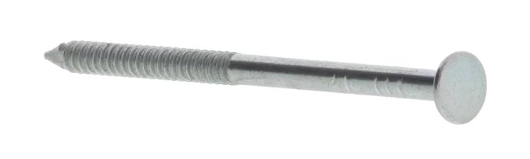 Ein verzinkter Rillennagel mit Flachkopf für Holzverbindungen.
