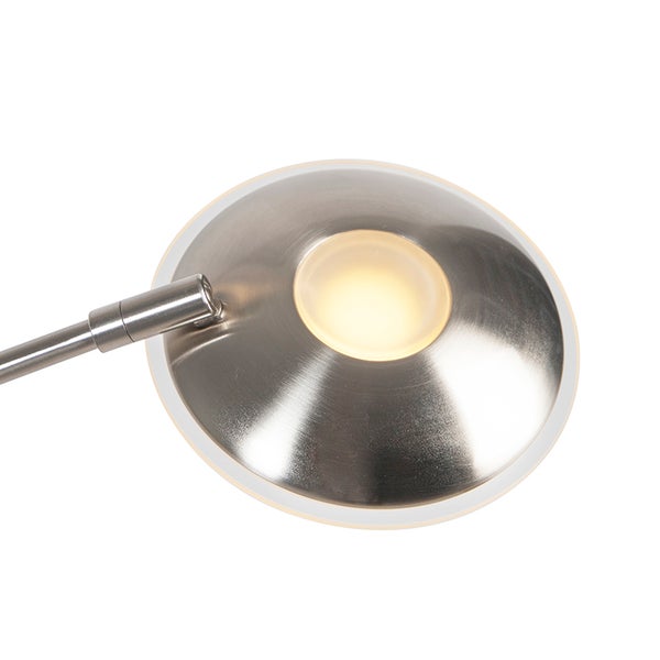 Nahaufnahme einer runden, dimmbaren LED Lampe aus Metall