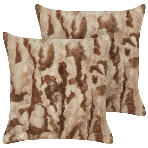 Dekokissen 2er Set BAKIRA Webpelz 45 x 45 cm Braun Abstraktes Muster